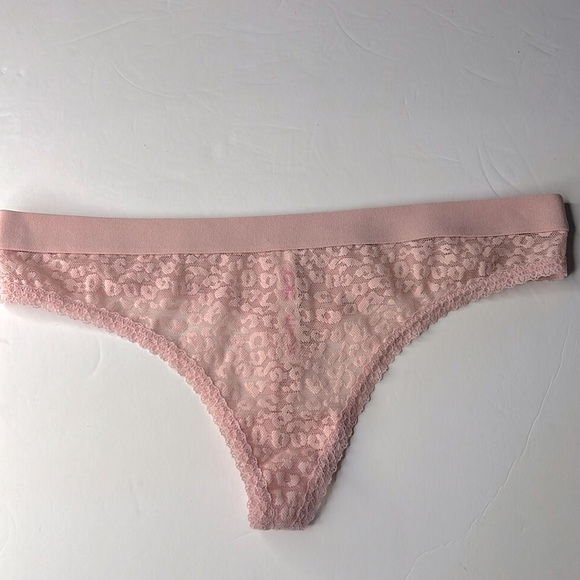 PINK Victoria’s Secret Dusty Rose Sheer Leopard Lace Mesh Thong Panties Sz M NEW - Picture 9 of 17